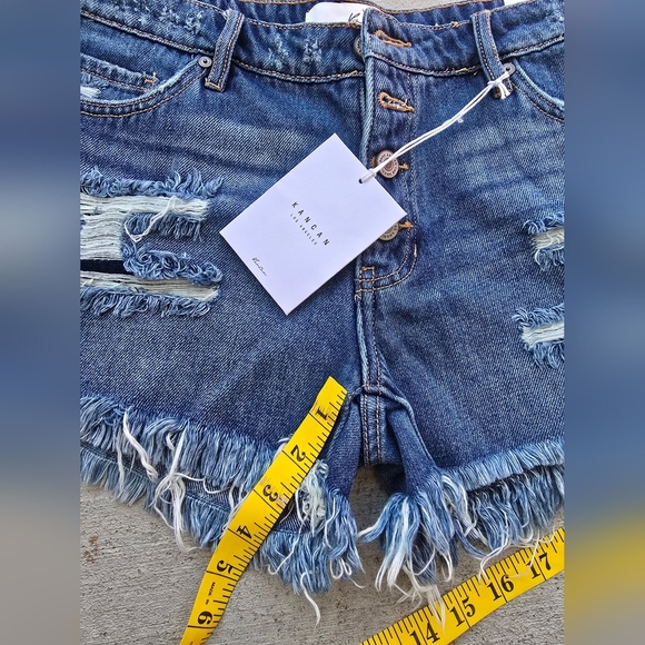KanCan Blue High-Waisted Distressed Jean Shorts - Picture 10 of 10